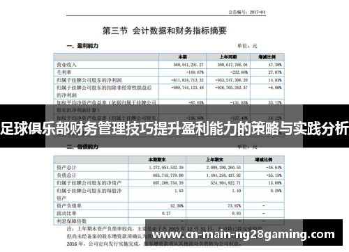 足球俱乐部财务管理技巧提升盈利能力的策略与实践分析