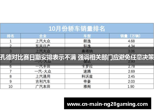孔德对比赛日期安排表示不满 强调相关部门应避免任意决策